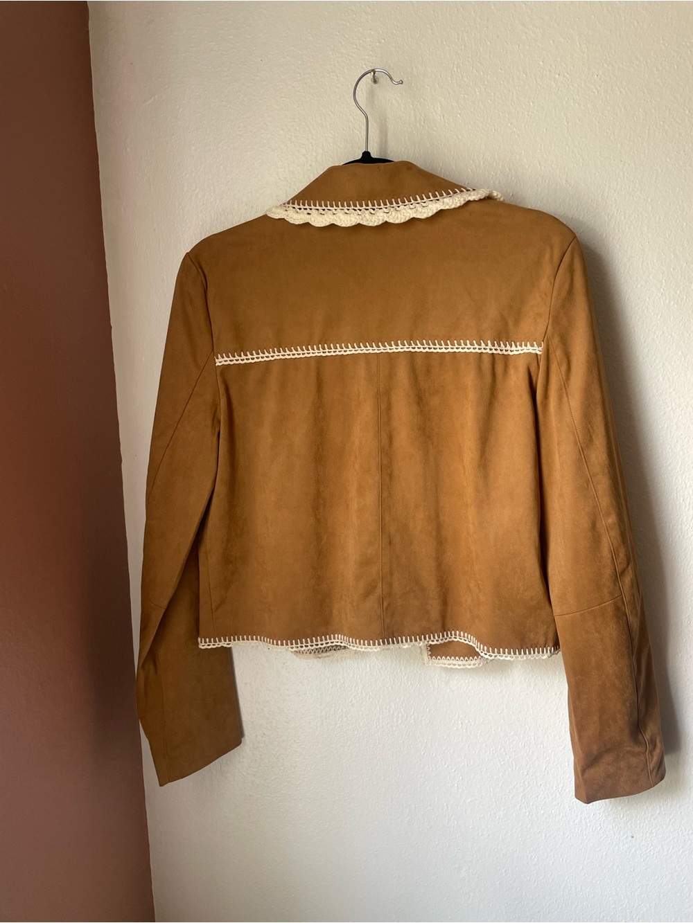 bagatelle Tan Suede Crochet-Trim Cropped Jacket - Picture 4 of 4